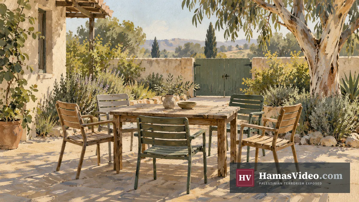 איור קונספטואלי של שער קיבוץ ודגל ישראל מאחורי כוונת רדאר צבאית.