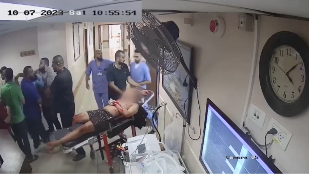 GRAPHIC VIDEO: Al-Shifa Hospital From The Day Of The Kidnapping, Kidnap Victims From Israel Are Seen Surrounded By Armed Hamas Terrorists.